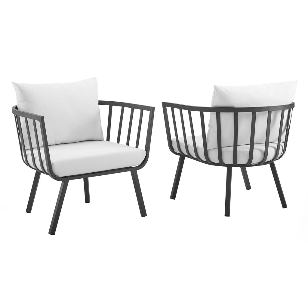 Riverside Outdoor Patio Aluminum Armchair Set of 2 - Gray White