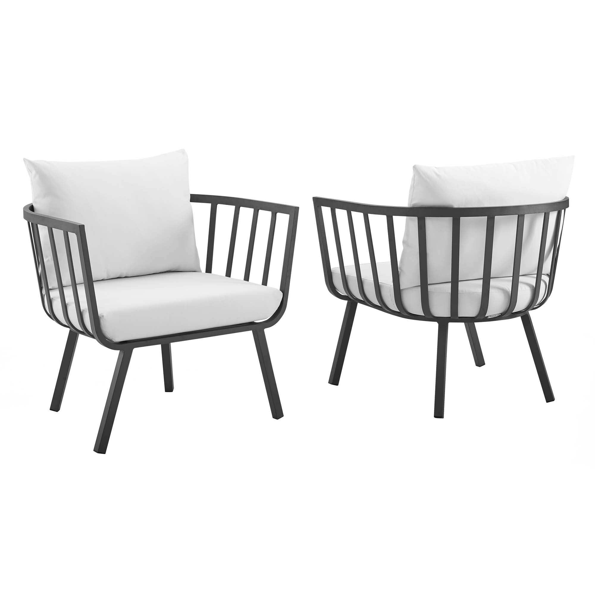 Riverside Outdoor Patio Aluminum Armchair Set of 2 - Gray White