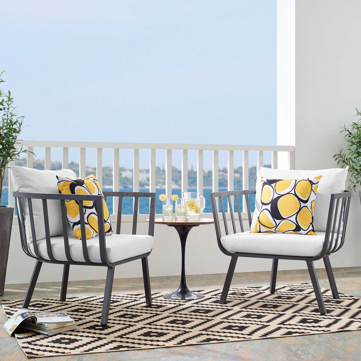 Riverside Outdoor Patio Aluminum Armchair Set of 2 - Gray White