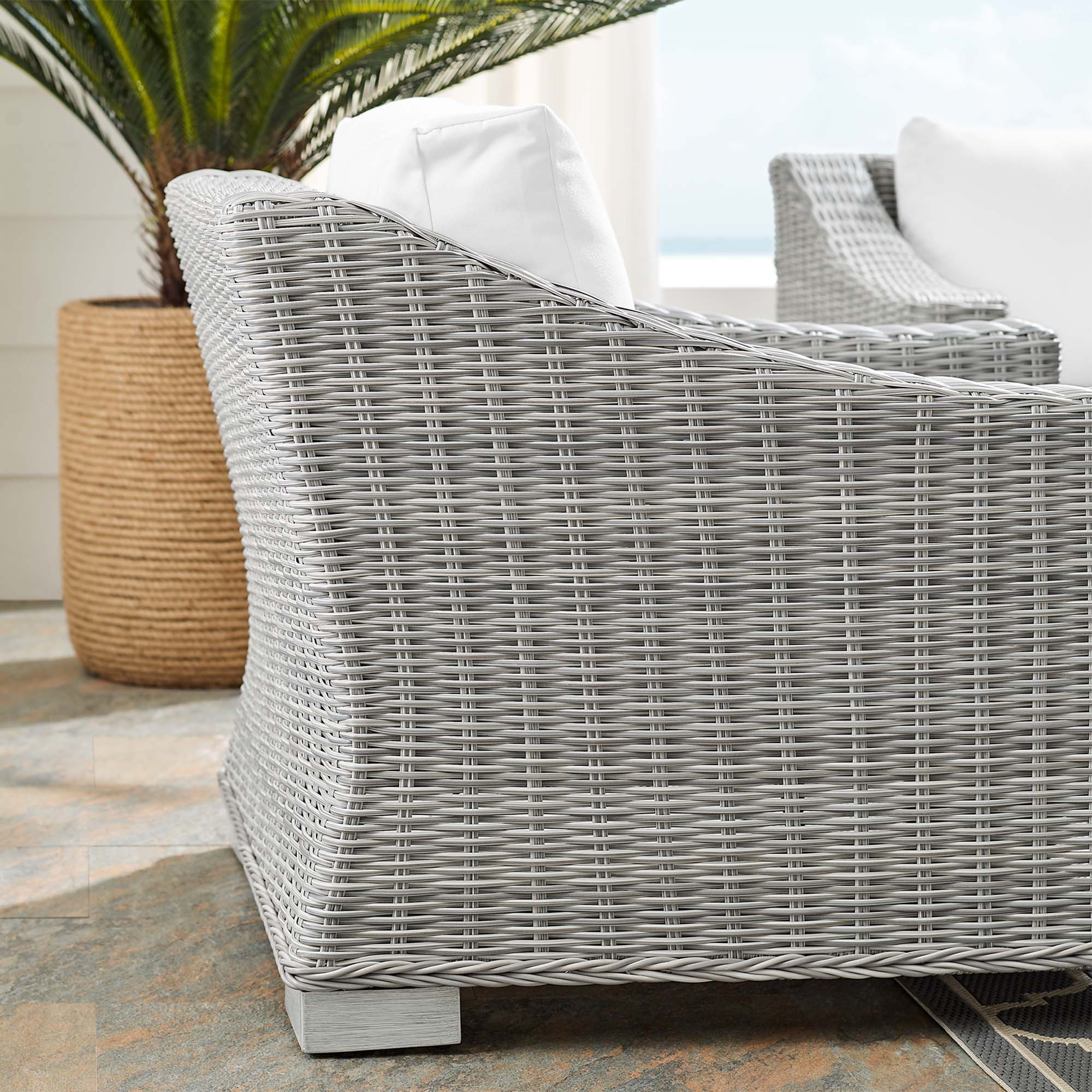 Conway Sunbrella Outdoor Patio Wicker Rattan Armchair - Light Gray White