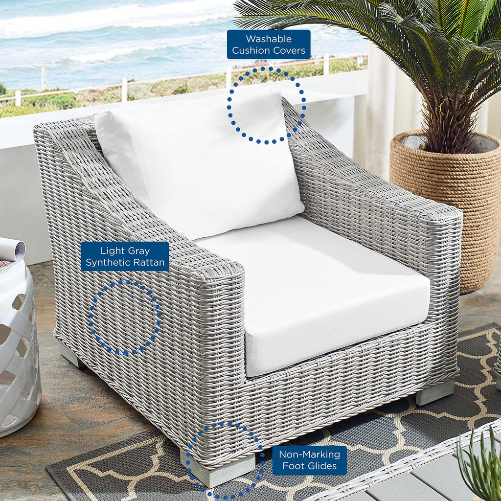 Conway Sunbrella Outdoor Patio Wicker Rattan Armchair - Light Gray White
