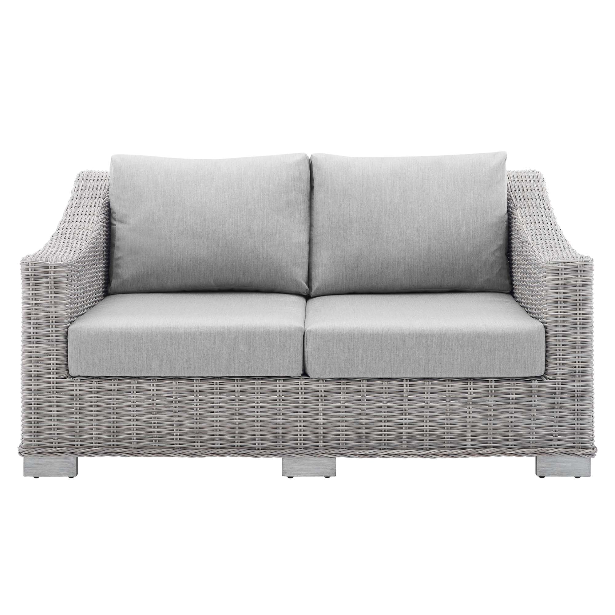 Conway Sunbrella Outdoor Patio Wicker Rattan Loveseat - Light Gray Gray