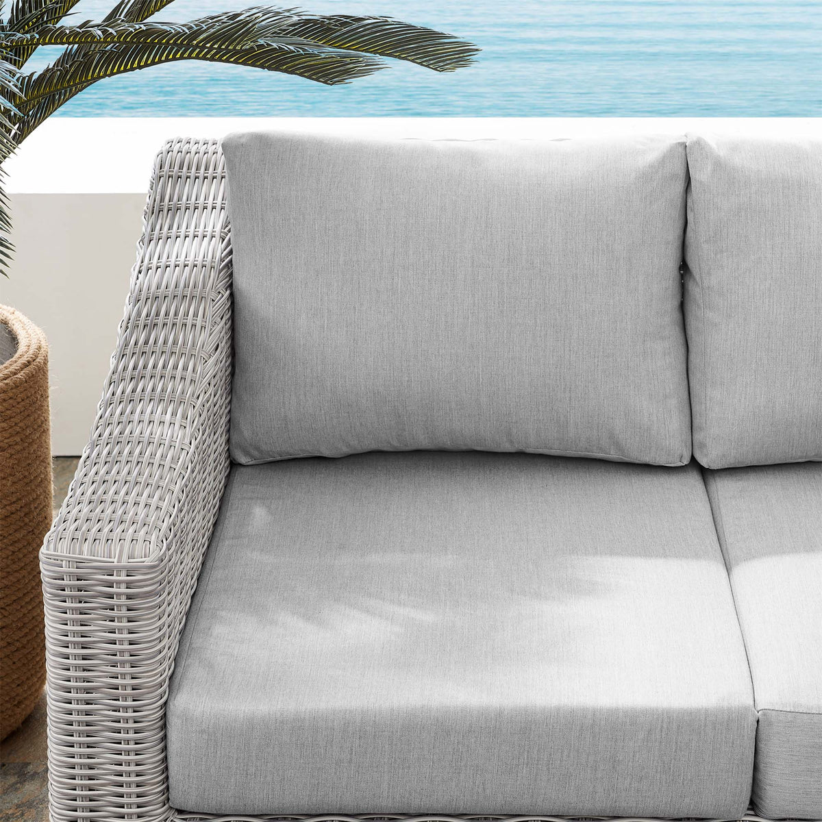 Conway Sunbrella Outdoor Patio Wicker Rattan Loveseat - Light Gray Gray