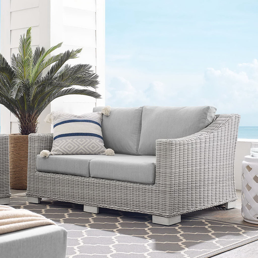 Conway Sunbrella Outdoor Patio Wicker Rattan Loveseat - Light Gray Gray