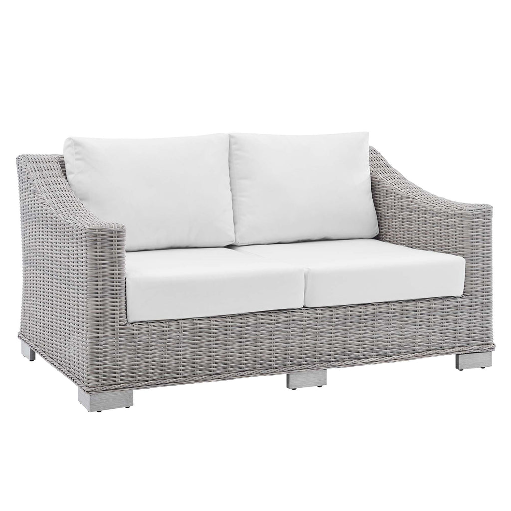 Conway Sunbrella Outdoor Patio Wicker Rattan Loveseat - Light Gray White