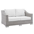 Conway Sunbrella Outdoor Patio Wicker Rattan Loveseat - Light Gray White