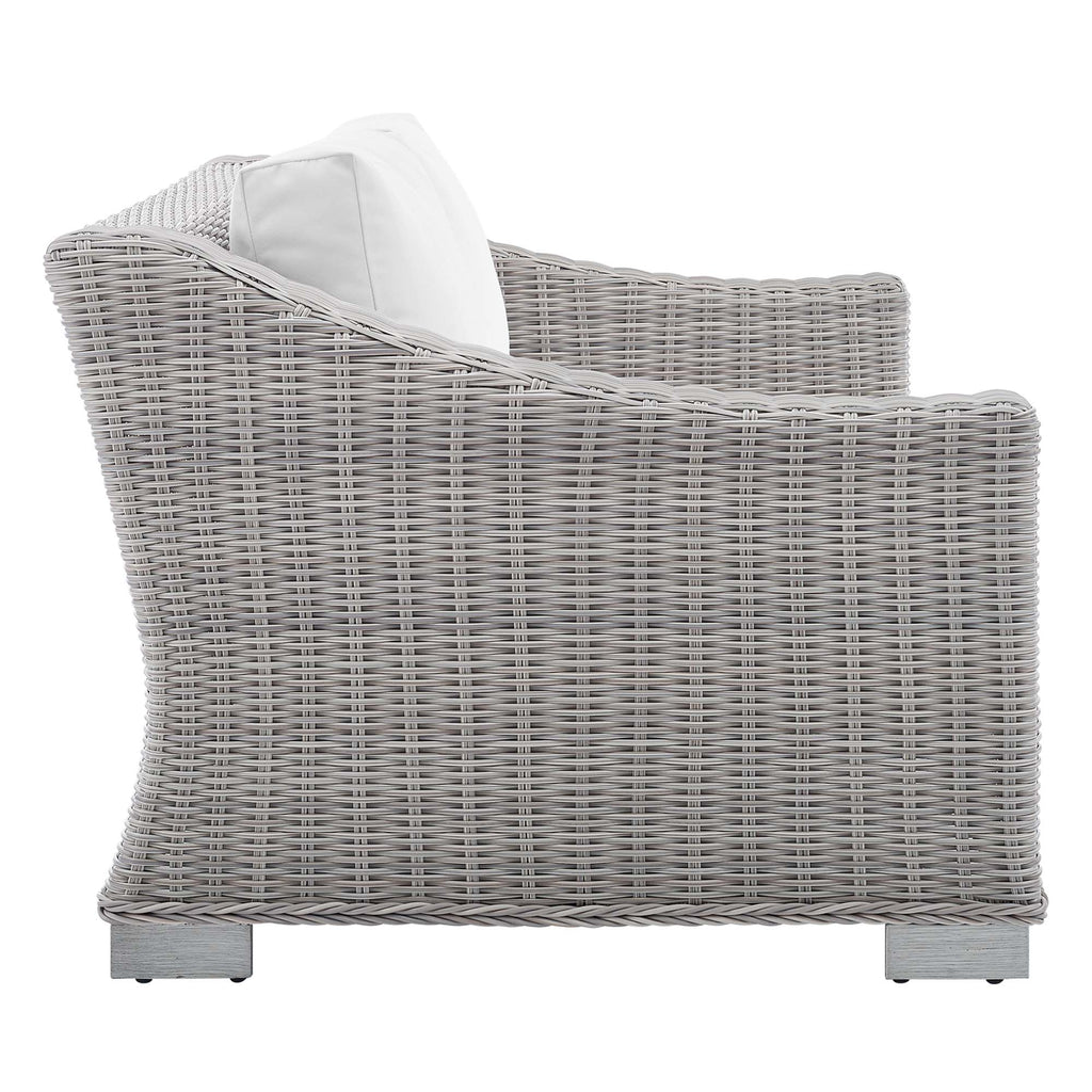 Conway Sunbrella Outdoor Patio Wicker Rattan Loveseat - Light Gray White