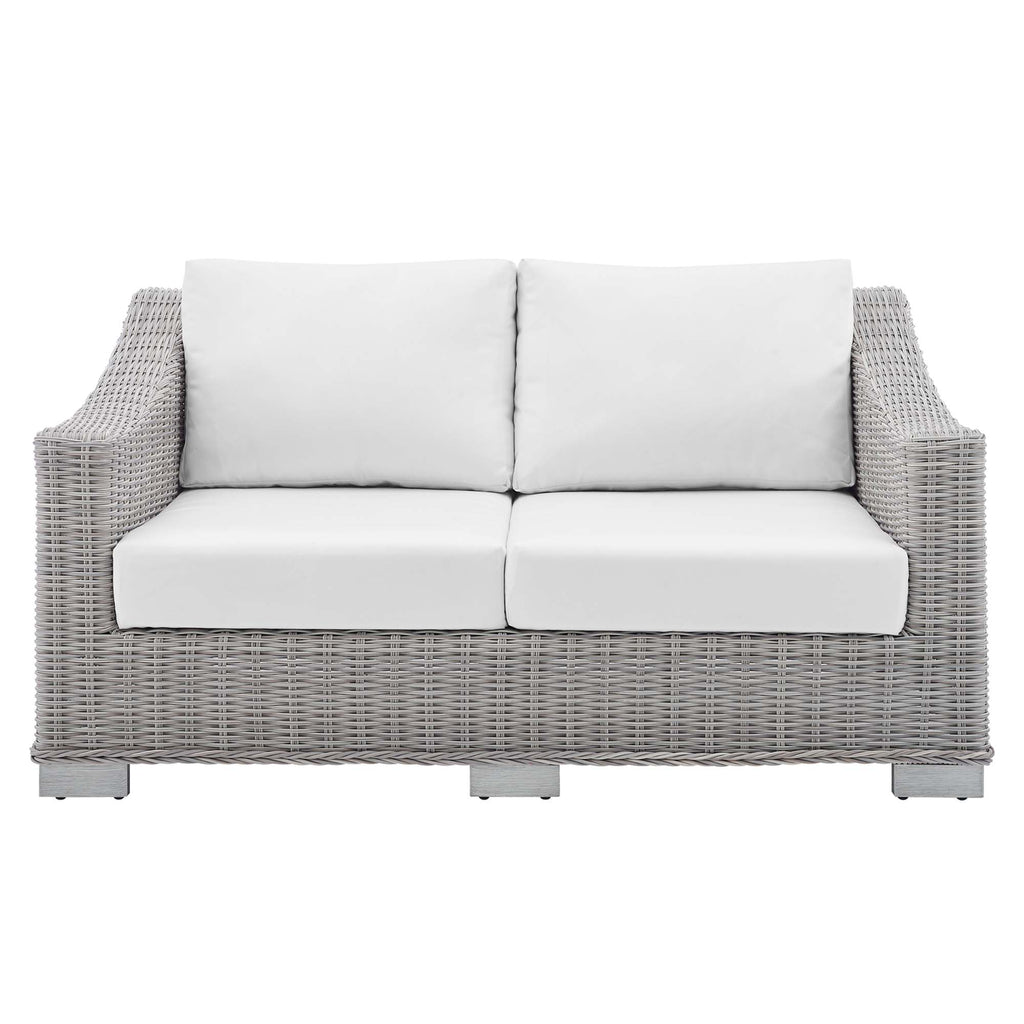 Conway Sunbrella Outdoor Patio Wicker Rattan Loveseat - Light Gray White
