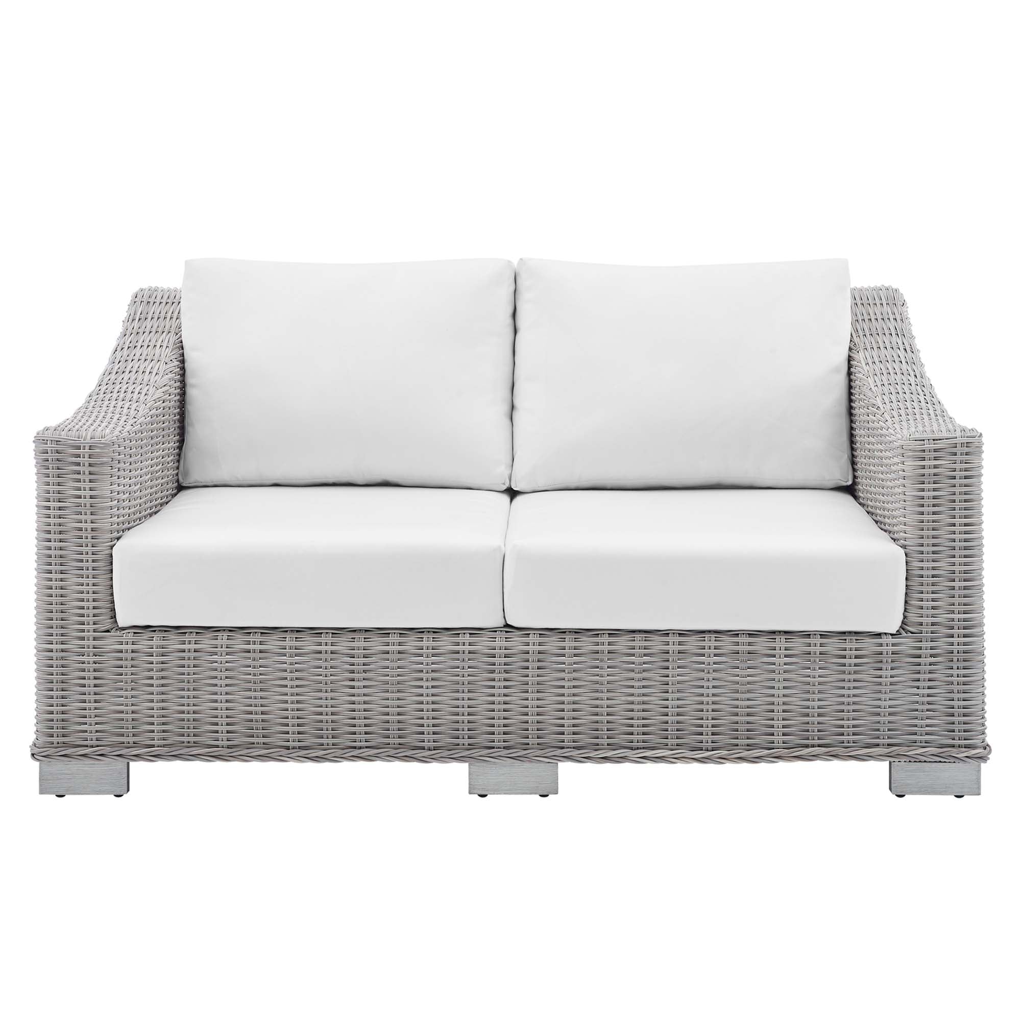Conway Sunbrella Outdoor Patio Wicker Rattan Loveseat - Light Gray White