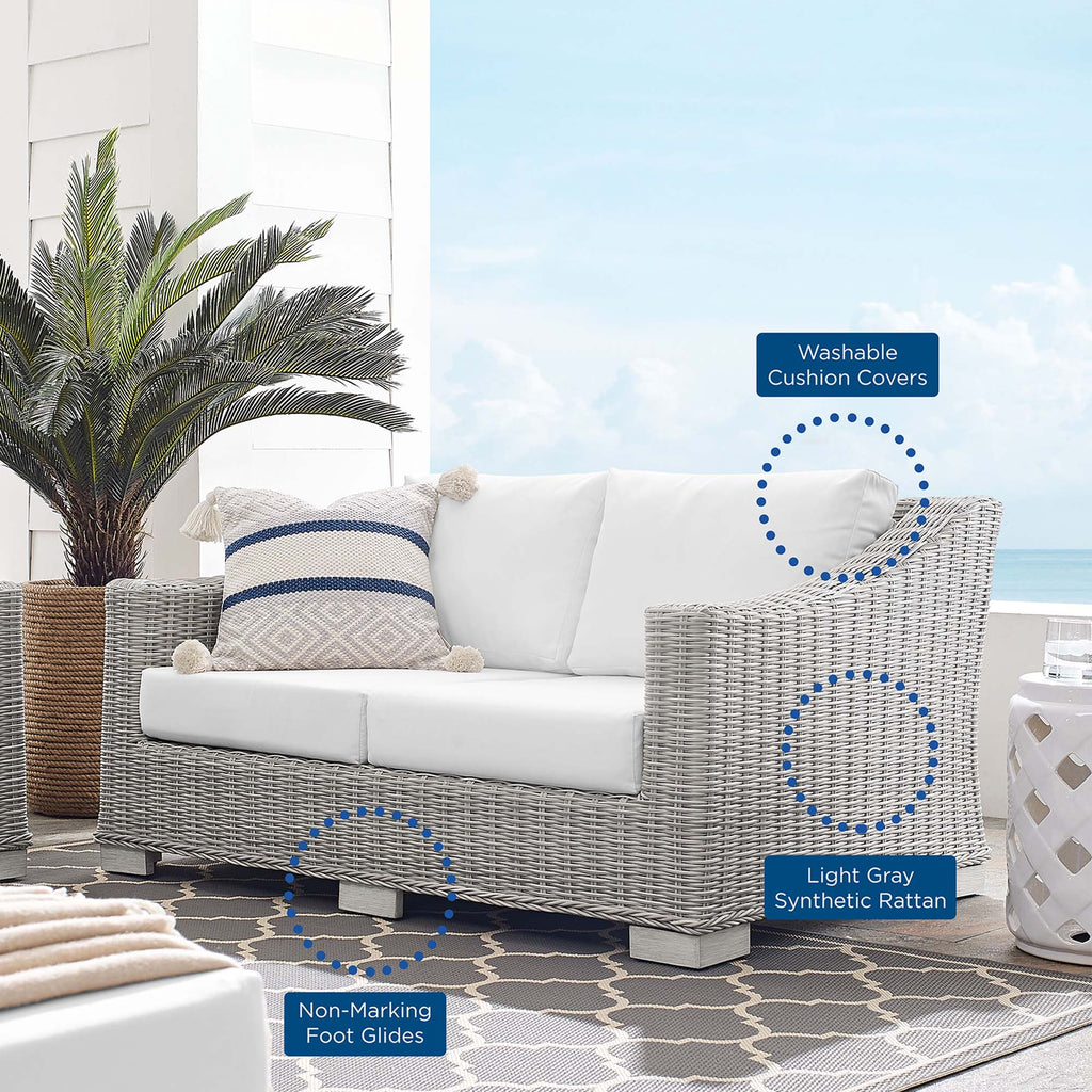 Conway Sunbrella Outdoor Patio Wicker Rattan Loveseat - Light Gray White