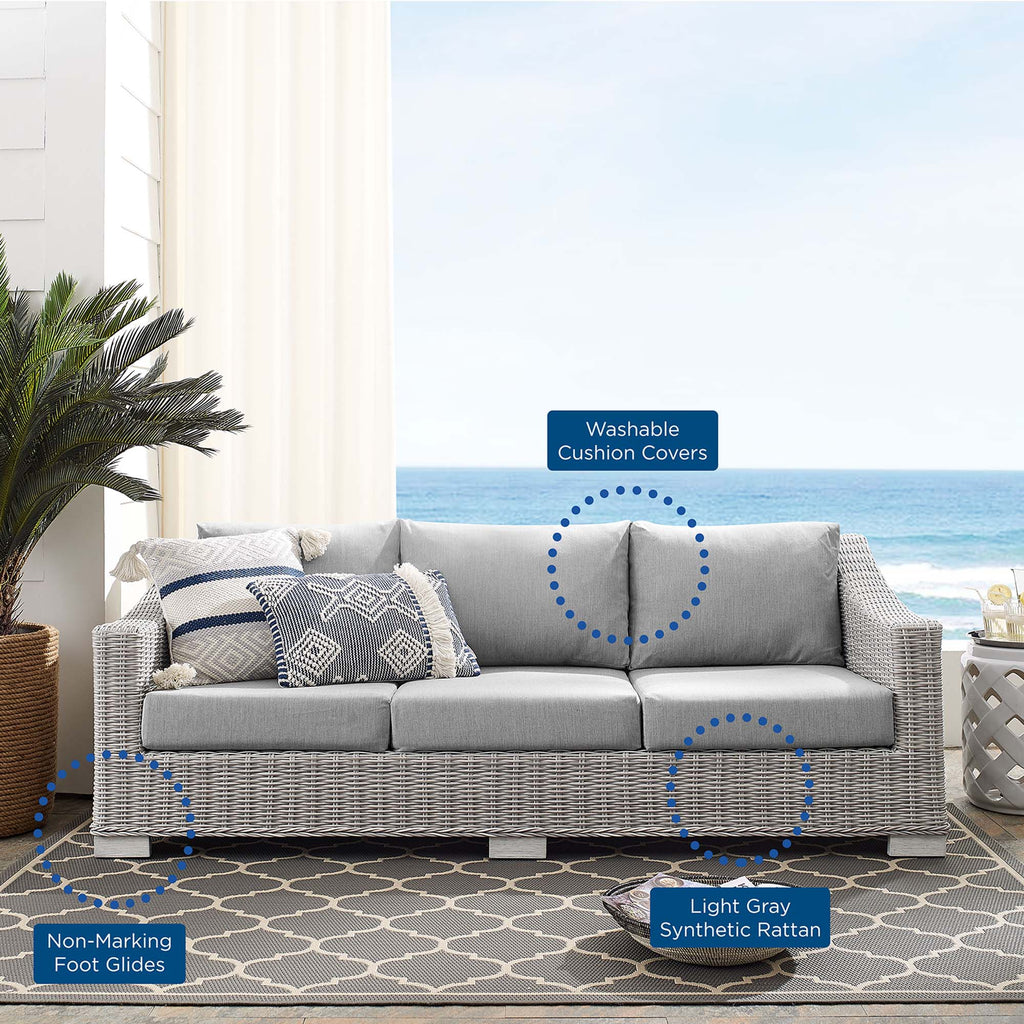 Conway Sunbrella Outdoor Patio Wicker Rattan Sofa - Light Gray Gray