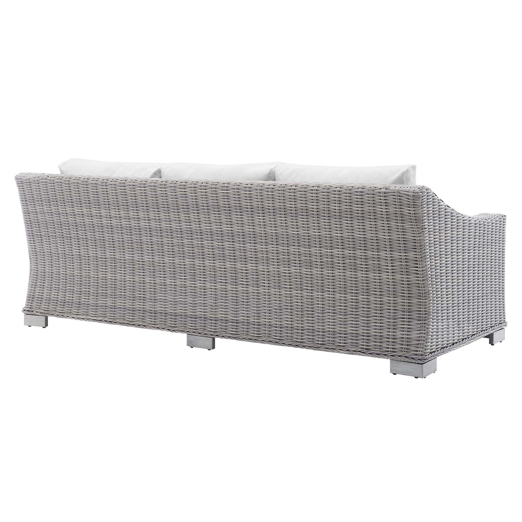 Conway Sunbrella Outdoor Patio Wicker Rattan Sofa - Light Gray White
