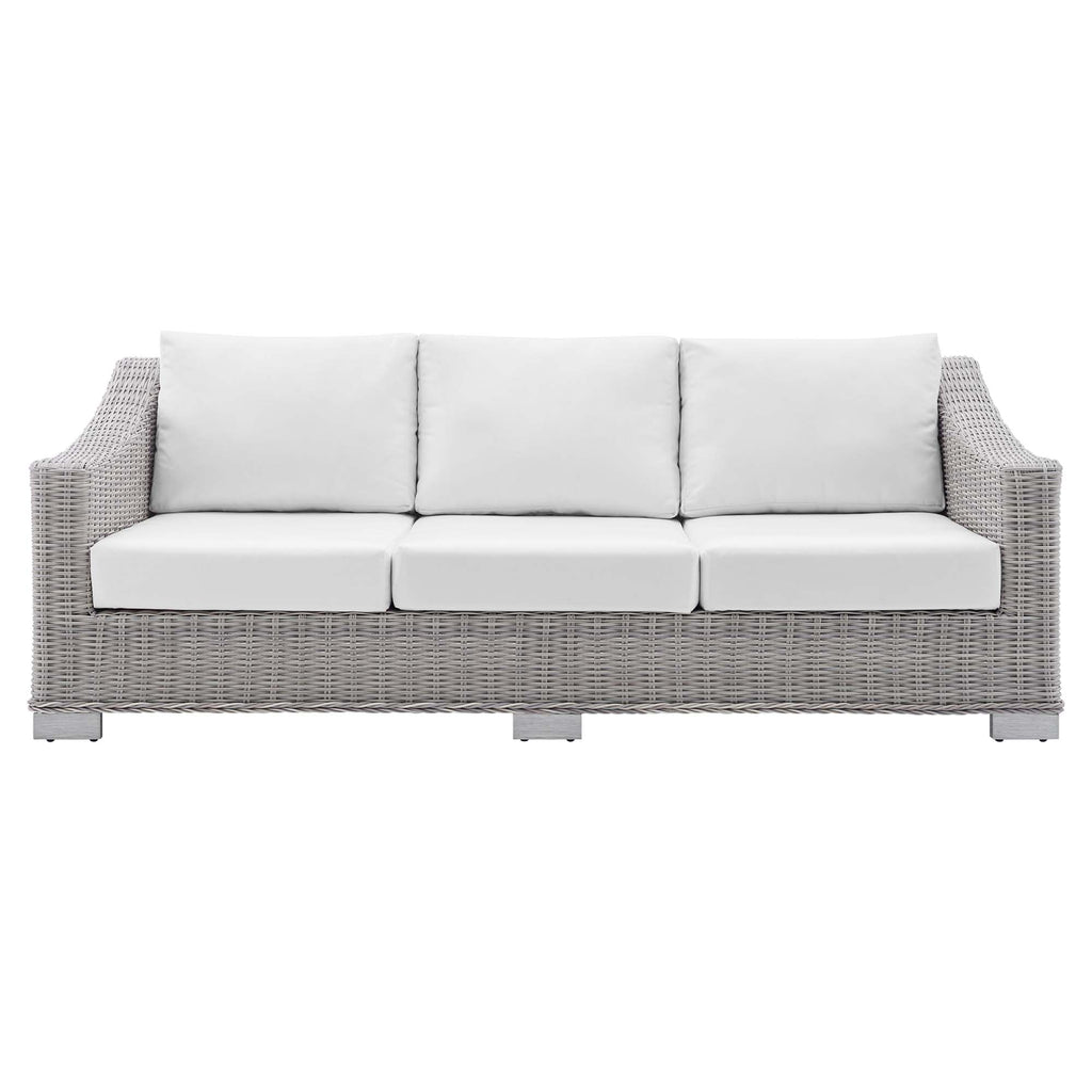 Conway Sunbrella Outdoor Patio Wicker Rattan Sofa - Light Gray White