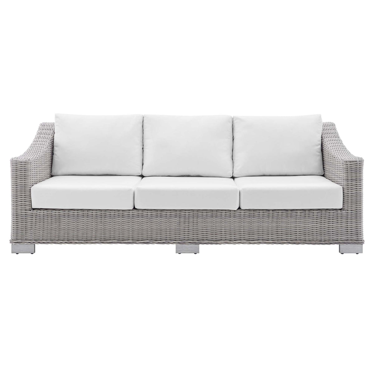 Conway Sunbrella Outdoor Patio Wicker Rattan Sofa - Light Gray White
