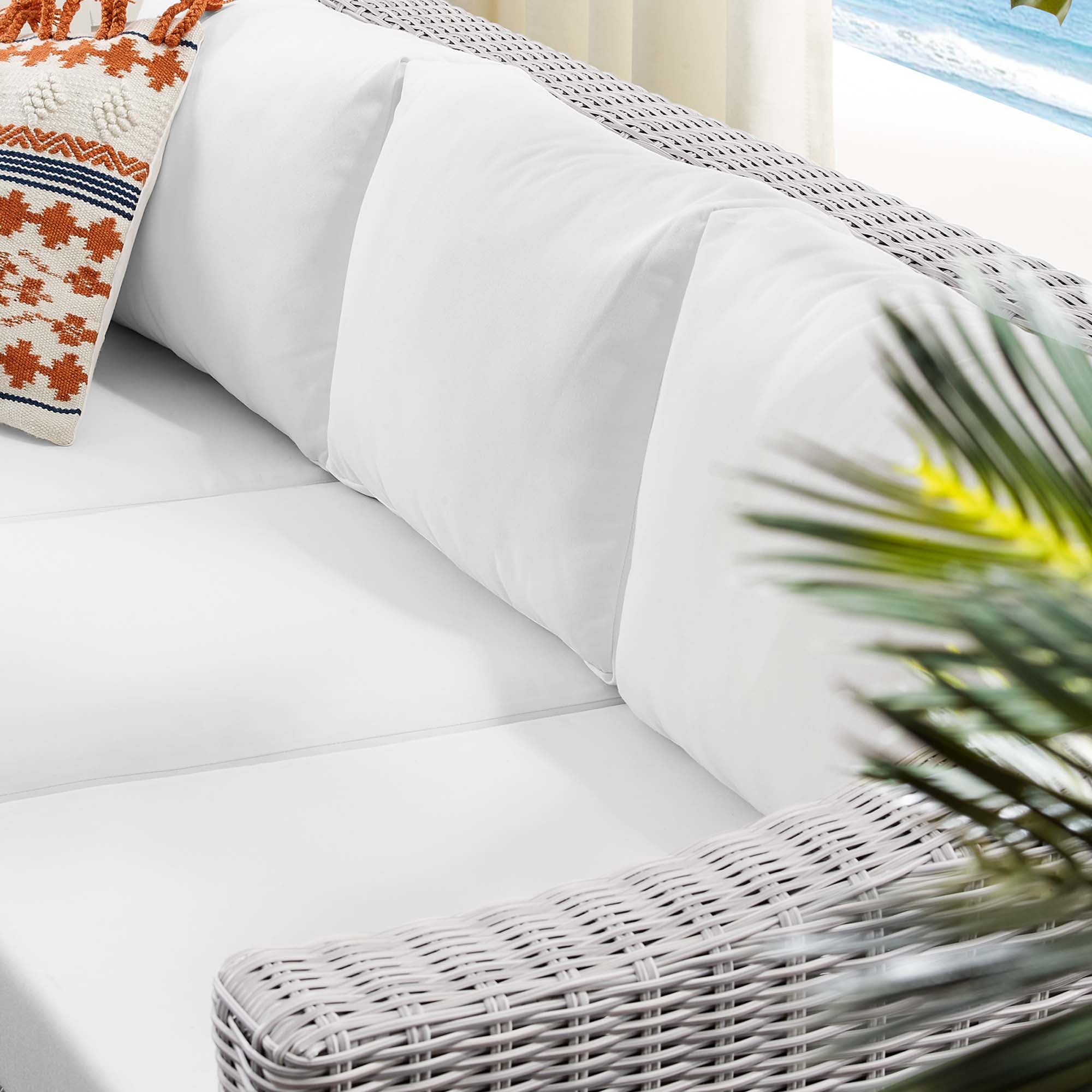 Conway Sunbrella Outdoor Patio Wicker Rattan Sofa - Light Gray White