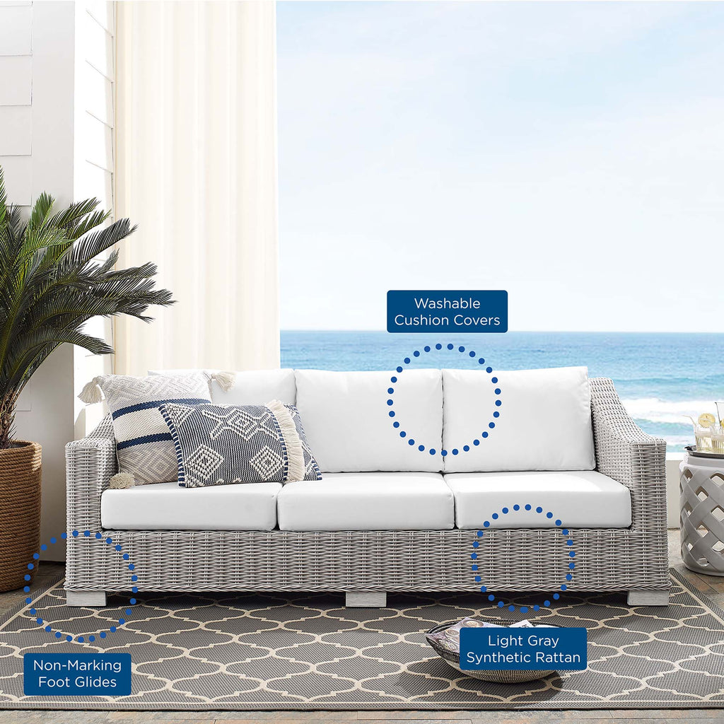 Conway Sunbrella Outdoor Patio Wicker Rattan Sofa - Light Gray White