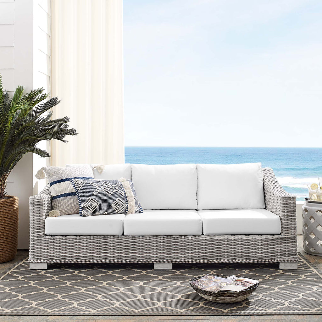 Conway Sunbrella Outdoor Patio Wicker Rattan Sofa - Light Gray White