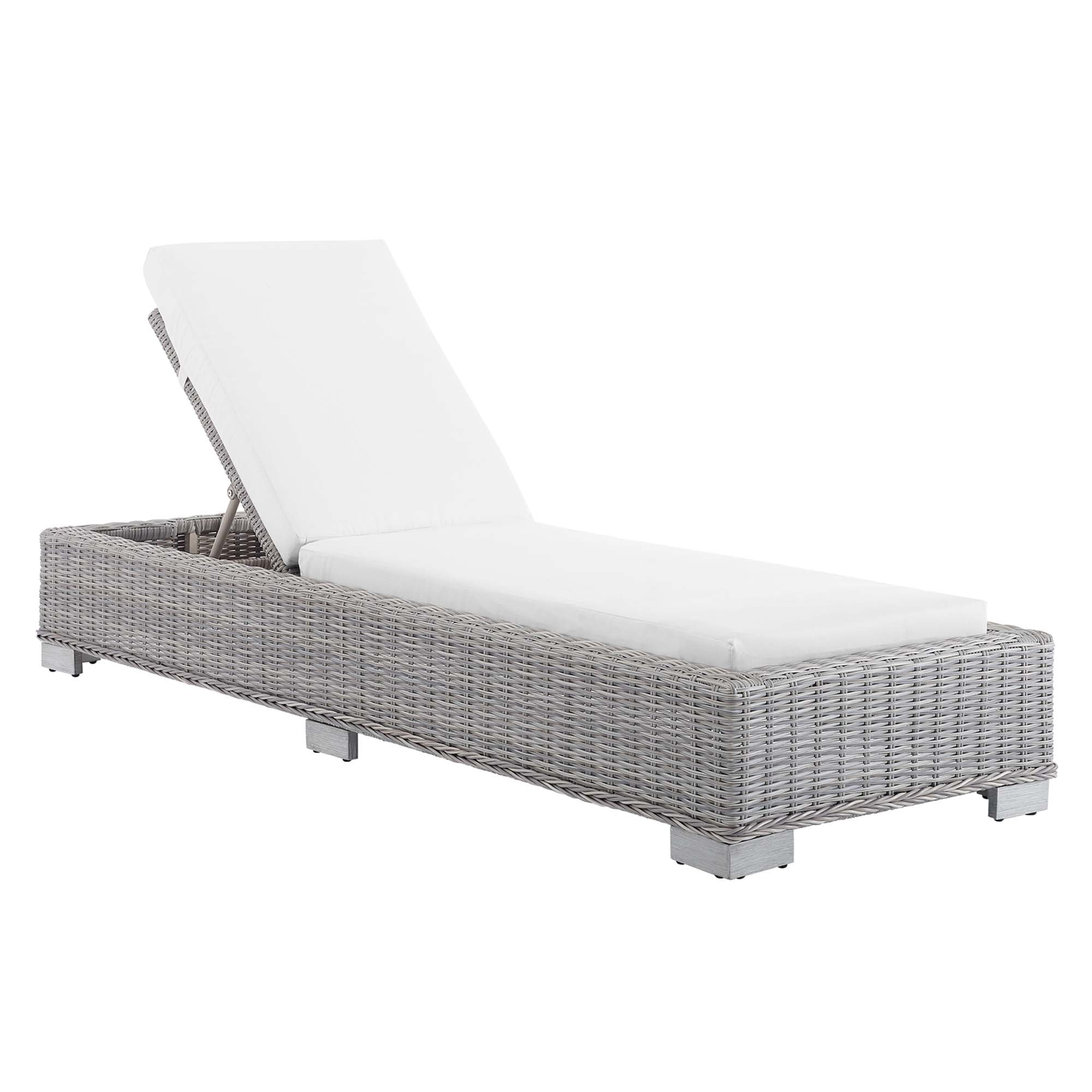 Conway Sunbrella Outdoor Patio Wicker Rattan Chaise Lounge - Light Gray White