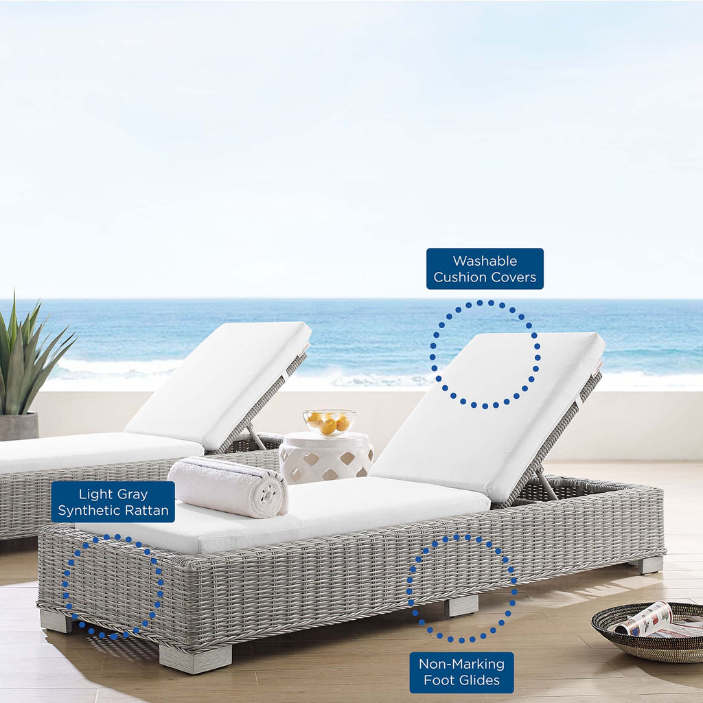 Conway Sunbrella Outdoor Patio Wicker Rattan Chaise Lounge - Light Gray White