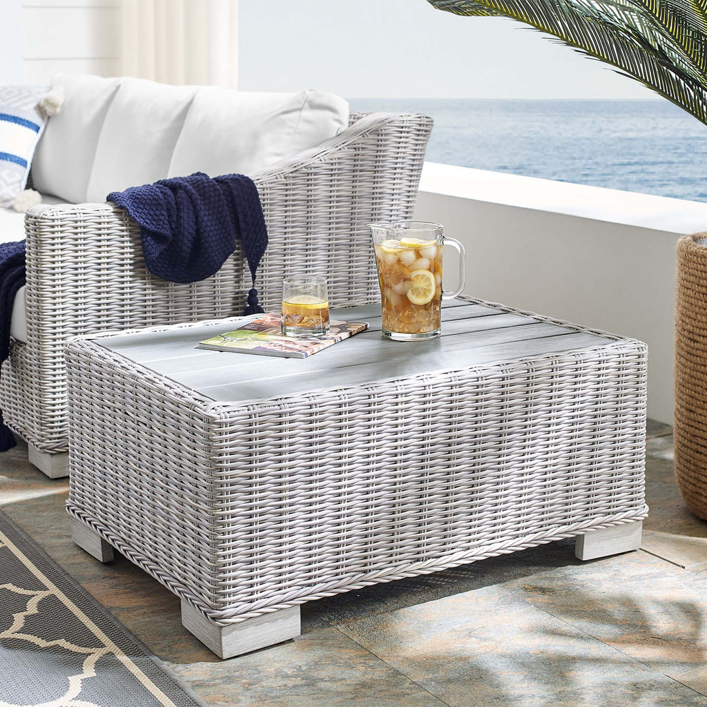 Conway 32" Outdoor Patio Wicker Rattan Coffee Table - Light Gray