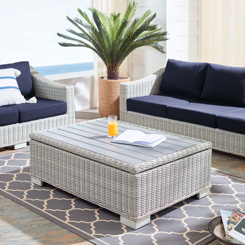 Conway 45" Outdoor Patio Wicker Rattan Coffee Table - Light Gray