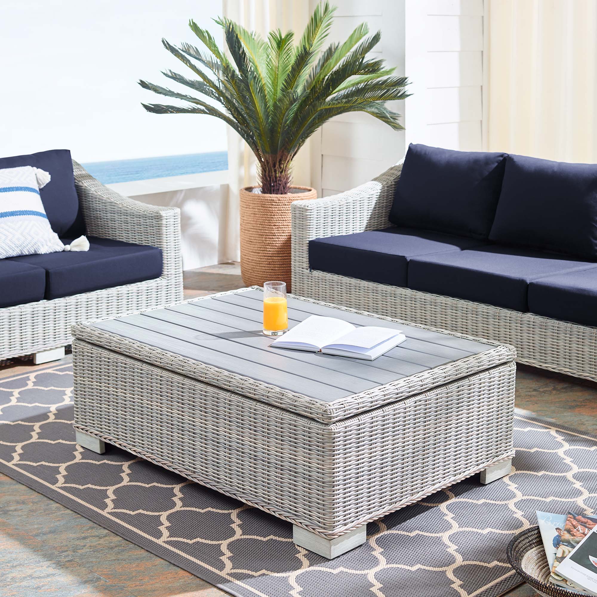 Conway 45" Outdoor Patio Wicker Rattan Coffee Table - Light Gray