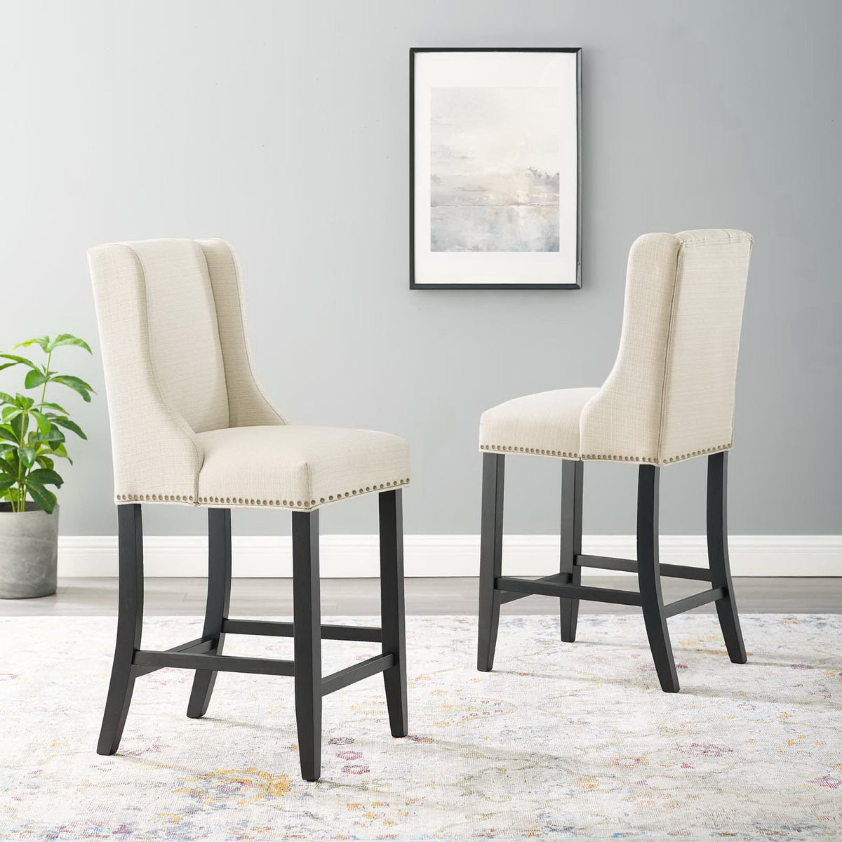 Baron Upholstered Fabric Counter Stool Set of 2 - Beige