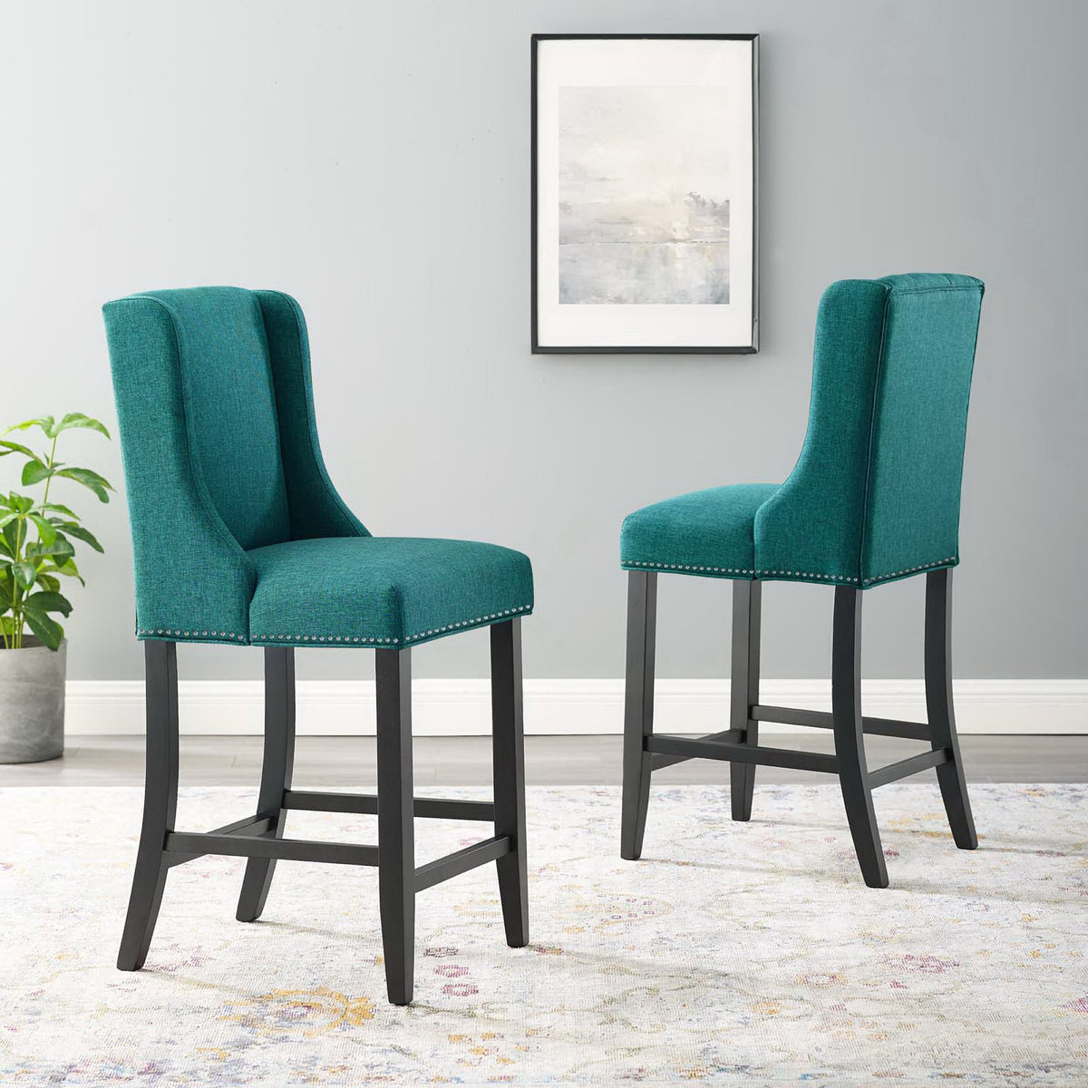 Baron Upholstered Fabric Counter Stool Set of 2 - Teal