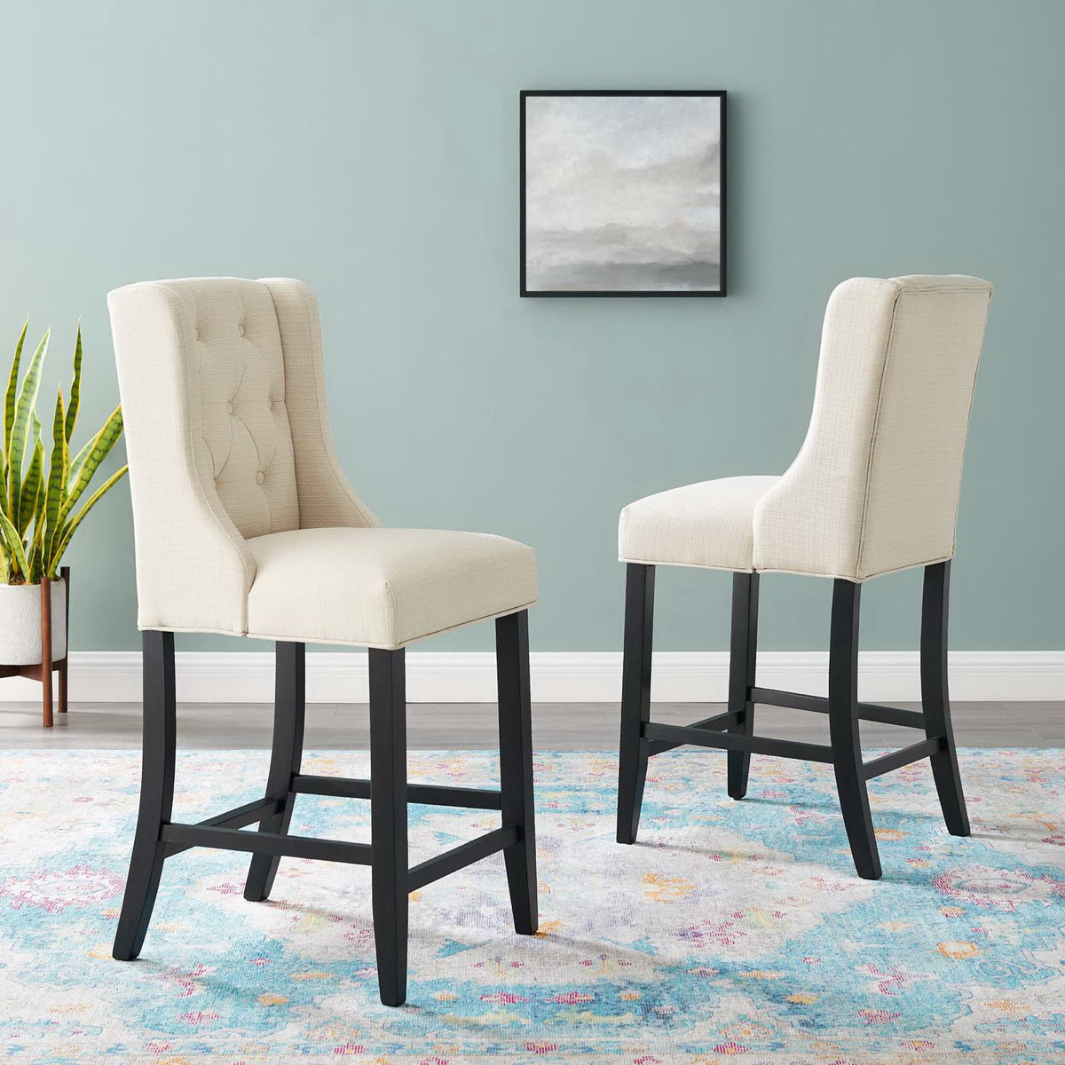 Baronet Upholstered Fabric Counter Bar Stool Set of 2 - Beige