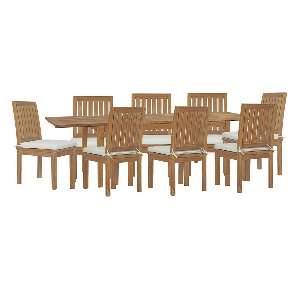 Marina 9 Piece Outdoor Patio Teak Dining Set - Natural White (EEI-4033-NAT-WHI-SET)
