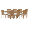 Marina 9 Piece Outdoor Patio Teak Dining Set - Natural White (EEI-4033-NAT-WHI-SET)