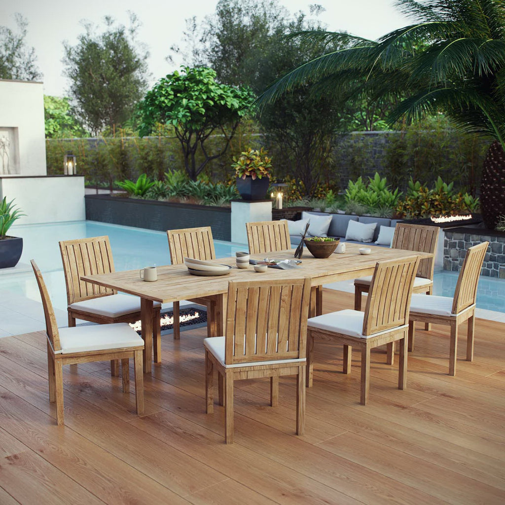 Marina 9 Piece Outdoor Patio Teak Dining Set - Natural White (EEI-4033-NAT-WHI-SET)