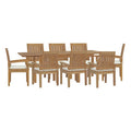 Marina 9 Piece Outdoor Patio Teak Dining Set - Natural White (EEI-4034-NAT-WHI-SET)