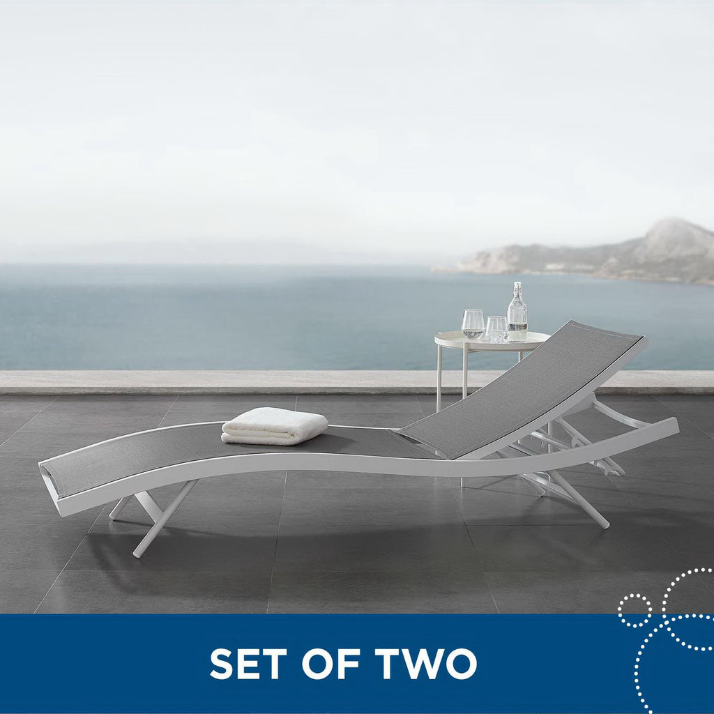 Glimpse Outdoor Patio Mesh Chaise Lounge Set of 2 - White Gray