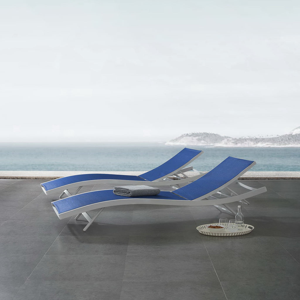 Glimpse Outdoor Patio Mesh Chaise Lounge Set of 2 - White Navy