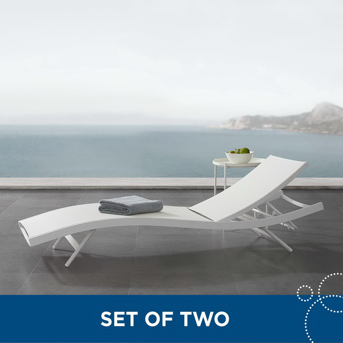 Glimpse Outdoor Patio Mesh Chaise Lounge Set of 2 - White White