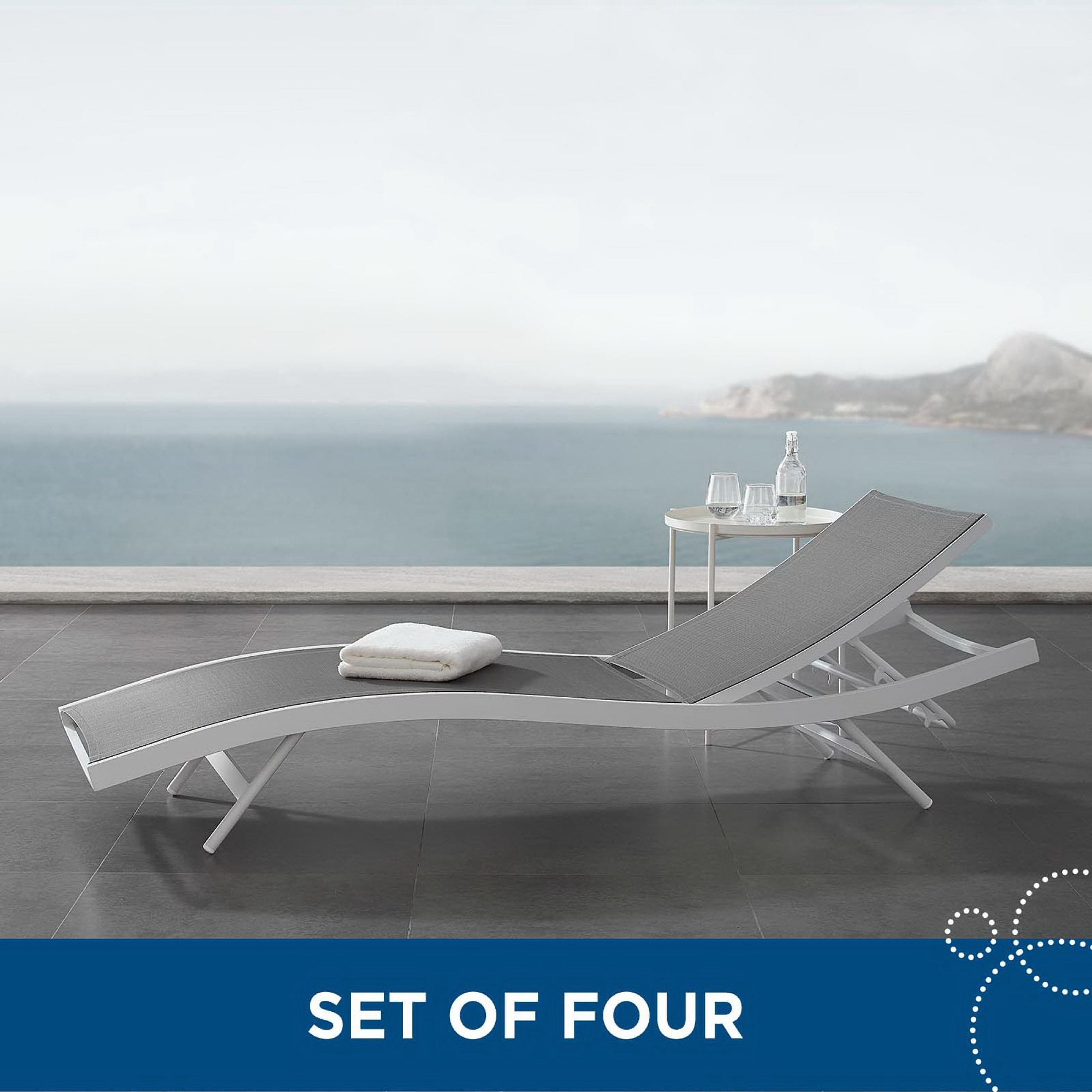 Glimpse Outdoor Patio Mesh Chaise Lounge Set of 4 - White Gray