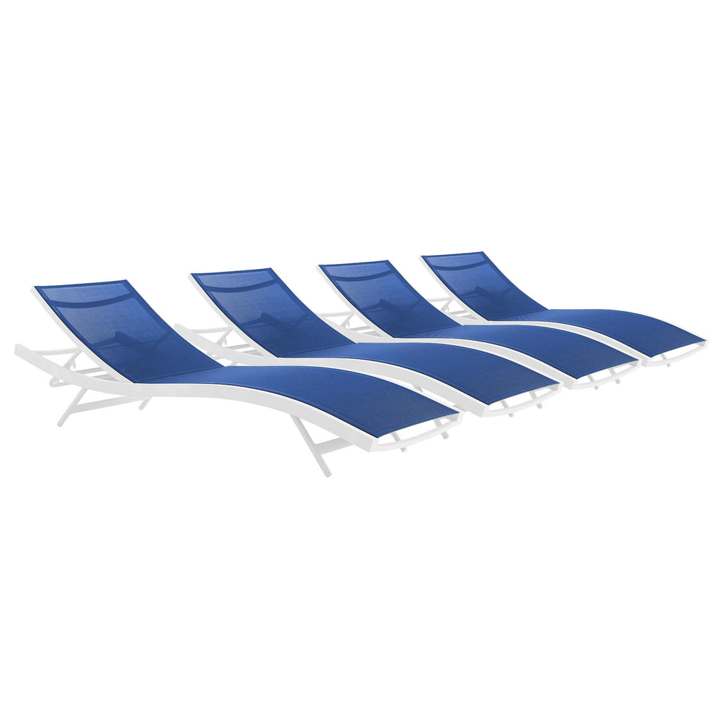 Glimpse Outdoor Patio Mesh Chaise Lounge Set of 4 - White Navy