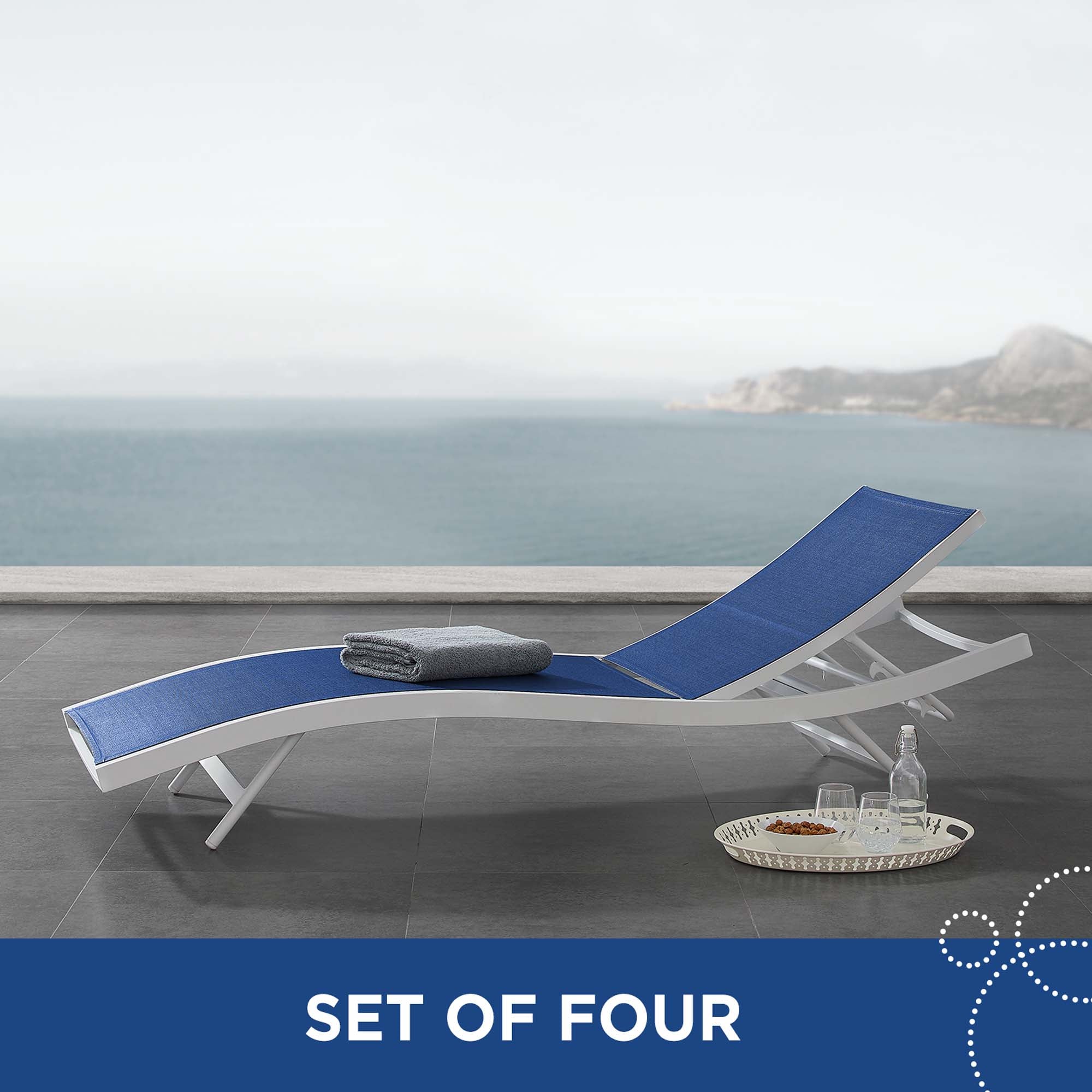 Glimpse Outdoor Patio Mesh Chaise Lounge Set of 4 - White Navy