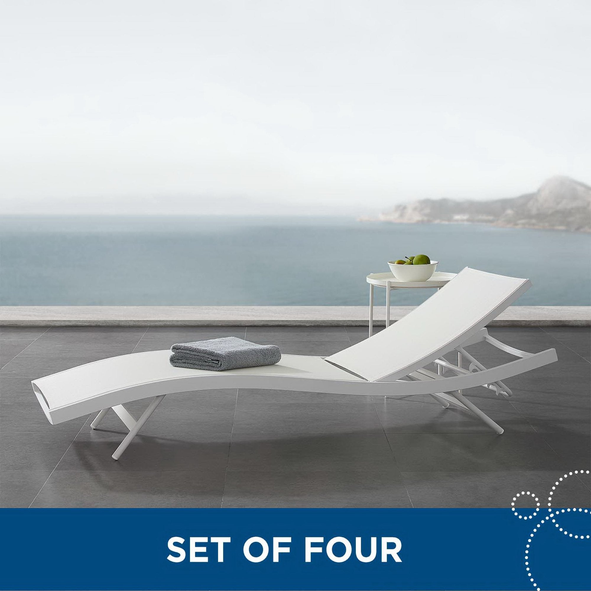 Glimpse Outdoor Patio Mesh Chaise Lounge Set of 4 - White White