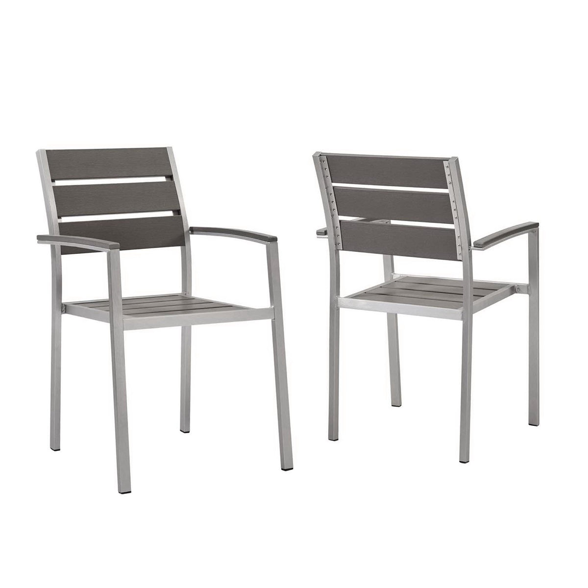 Shore Outdoor Patio Aluminum Dining Armchair Set of 2 - Silver Gray