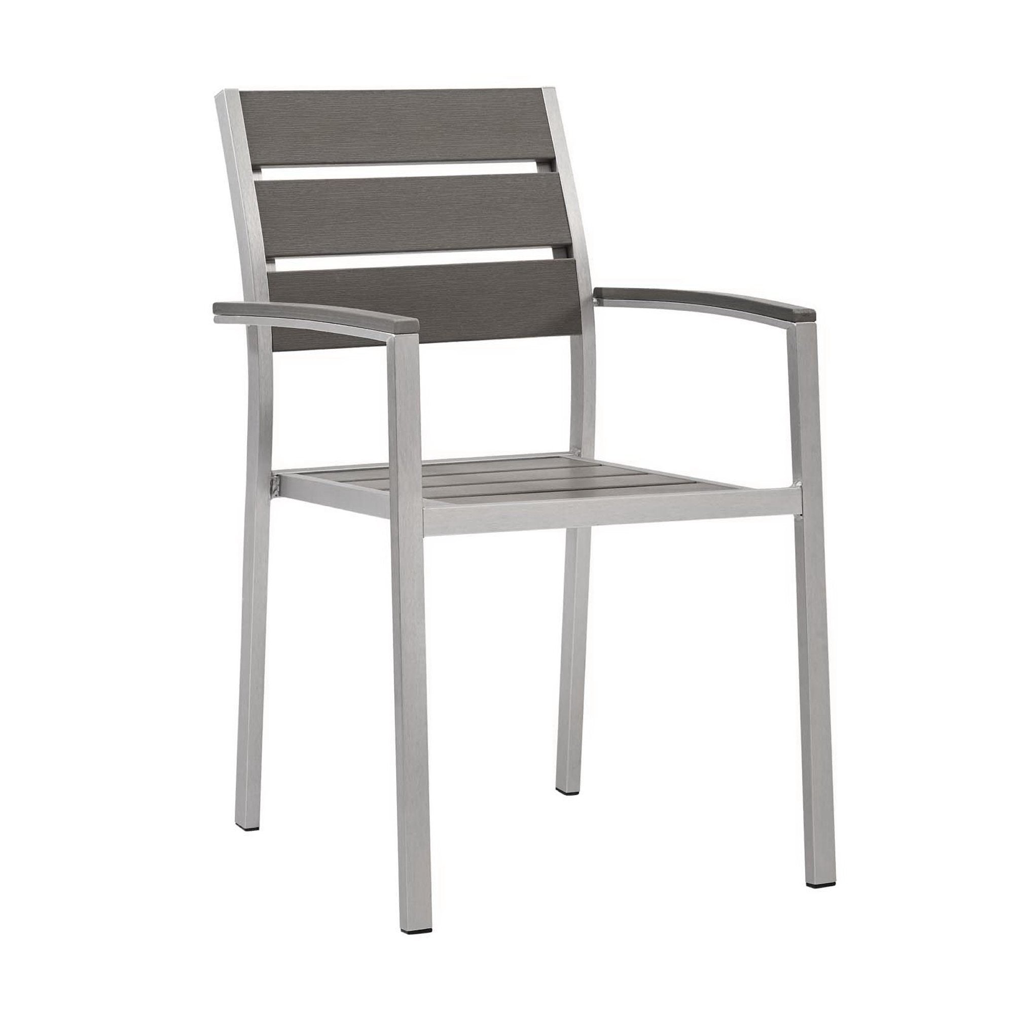 Shore Outdoor Patio Aluminum Dining Armchair Set of 2 - Silver Gray