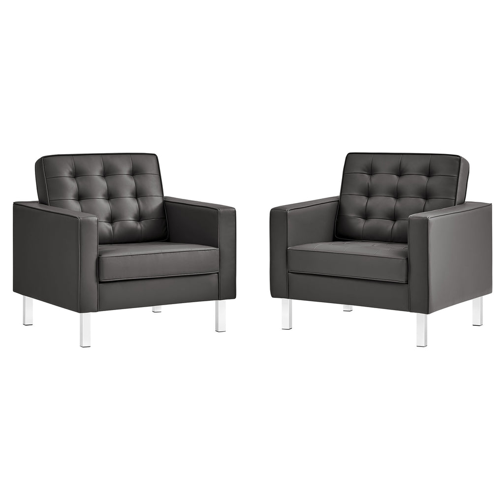 Loft Tufted Vegan Leather Armchairs Set of 2 - Silver Gray