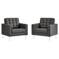 Loft Tufted Vegan Leather Armchairs Set of 2 - Silver Gray