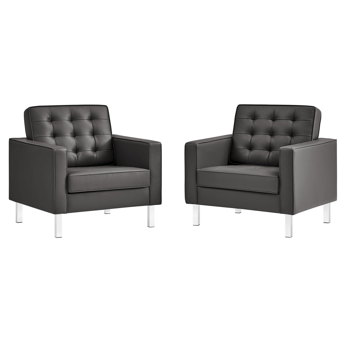 Loft Tufted Vegan Leather Armchairs Set of 2 - Silver Gray
