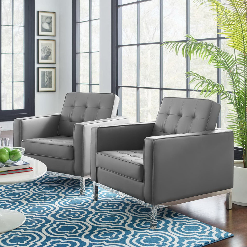 Loft Tufted Vegan Leather Armchairs Set of 2 - Silver Gray