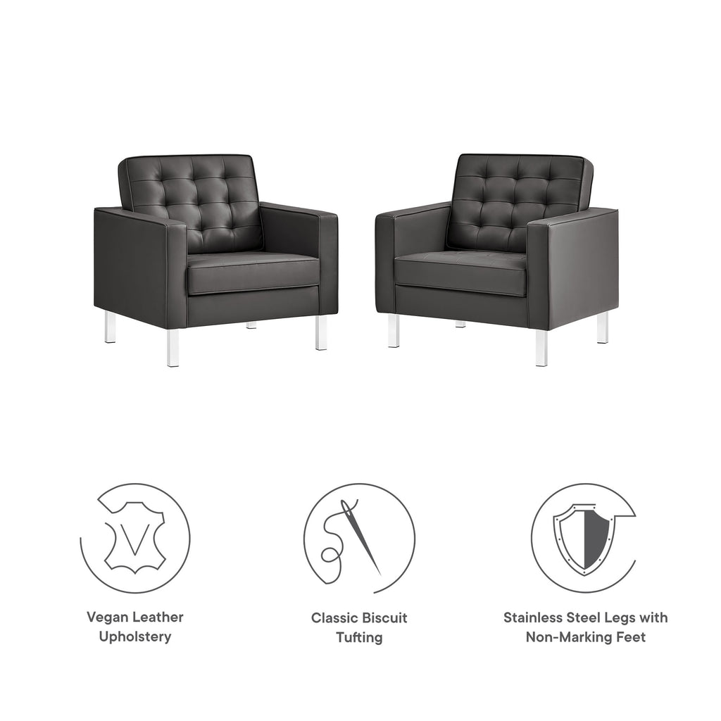 Loft Tufted Vegan Leather Armchairs Set of 2 - Silver Gray