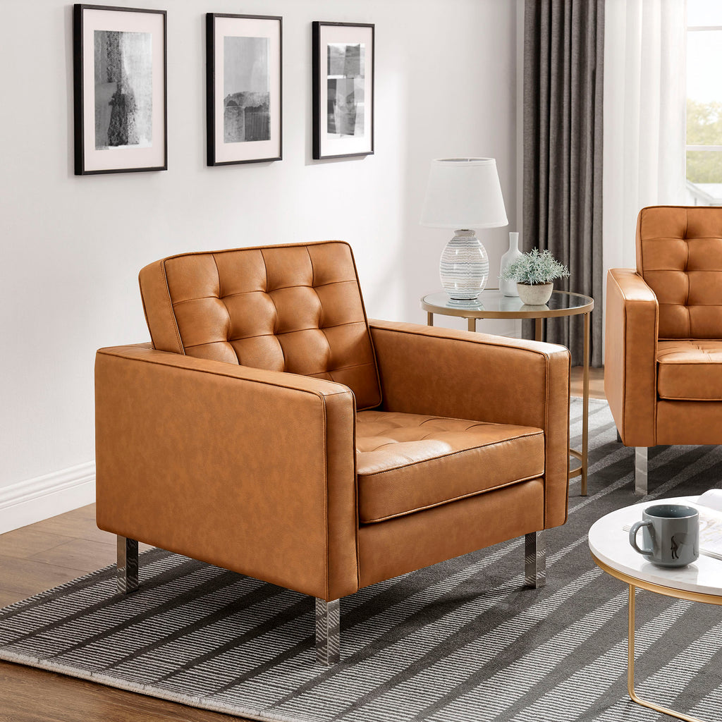 Loft Tufted Vegan Leather Armchairs Set of 2 - Silver Tan