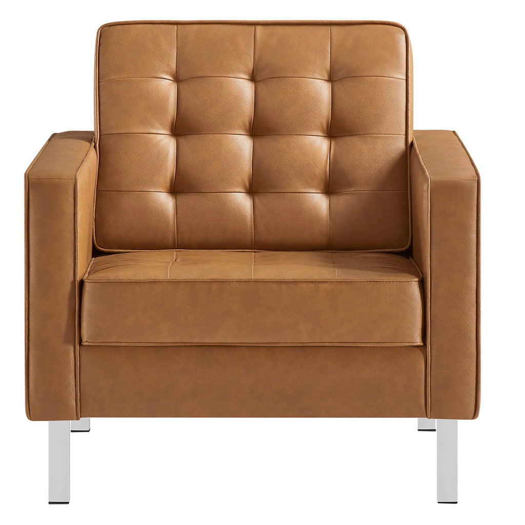 Loft Tufted Vegan Leather Armchairs Set of 2 - Silver Tan