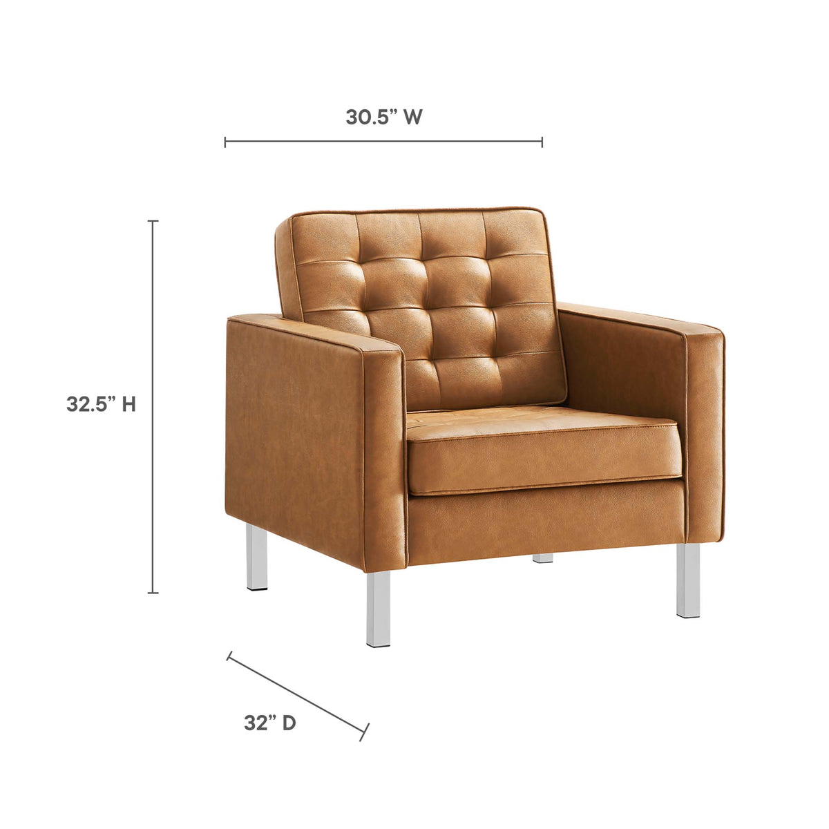 Loft Tufted Vegan Leather Armchairs Set of 2 - Silver Tan